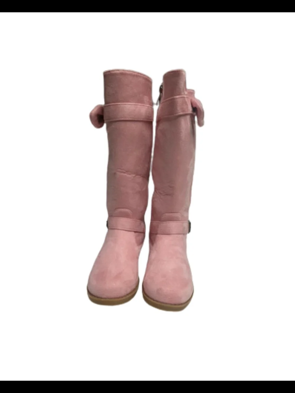 Girls Pink Suede Knee-High Boots with Bow